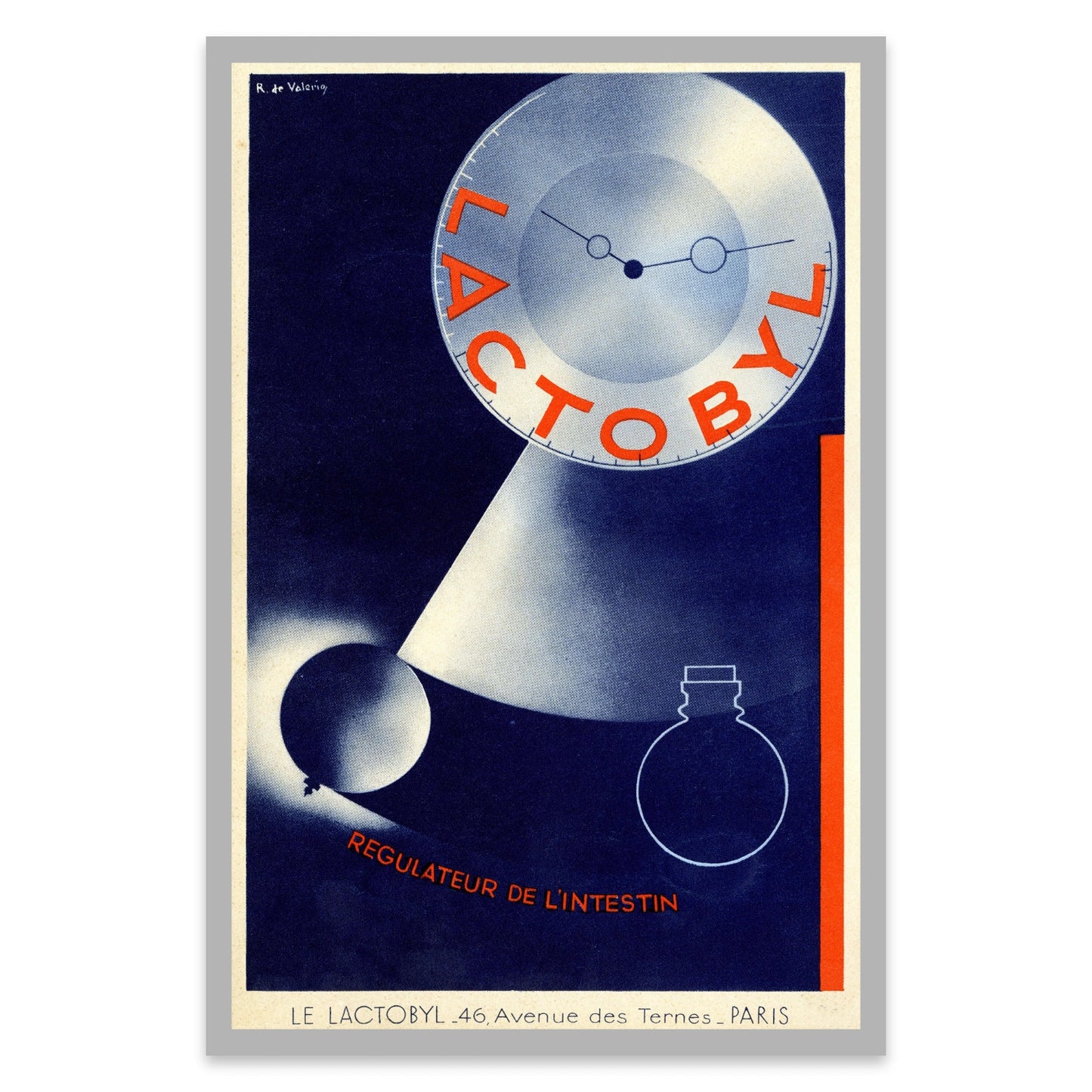 Minimalistisches Vintage Poster Lactobyl Regulator de l'intestin.
