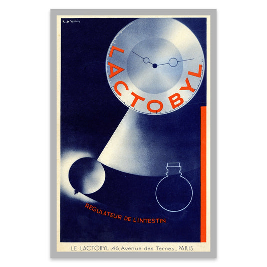 Minimalistisches Vintage Poster Lactobyl Regulator de l'intestin.