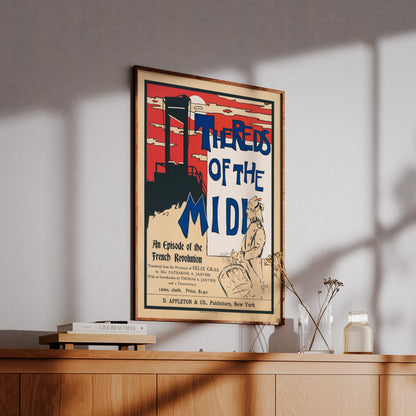 Vintage Buchplakat von Félix Gras mit blauer Typografie und dramatischer Farbwahl.