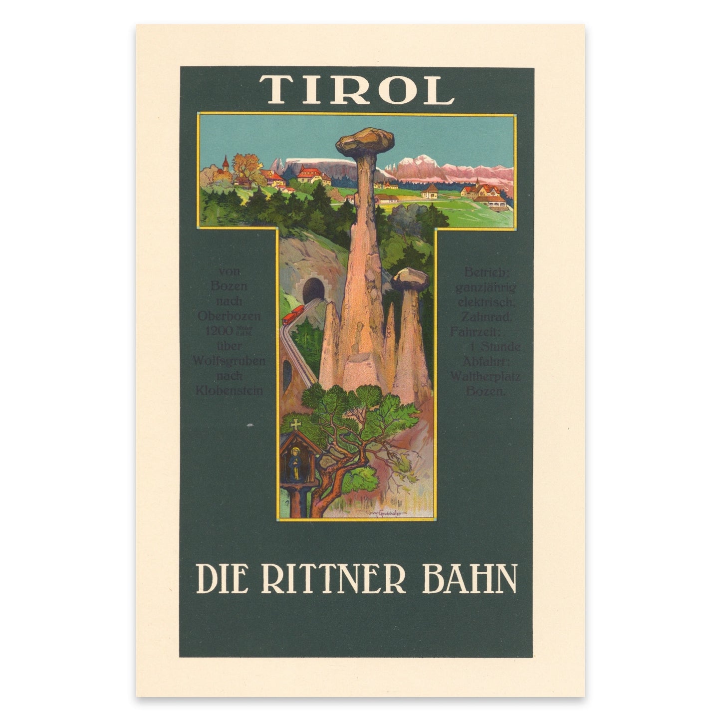 Klassisches Tiroler Tourismusplakat der Jahrhundertwende von Tony Grubhofer.