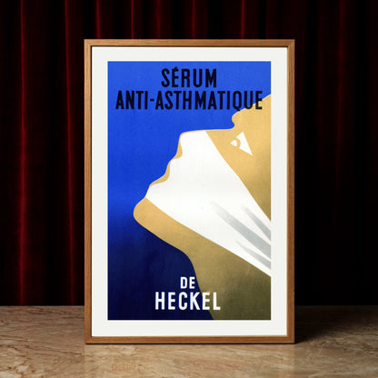 Historisches Werbeplakat der Laboratoires Corbière zeigt ein abstraktes Gesicht beim Atmen.