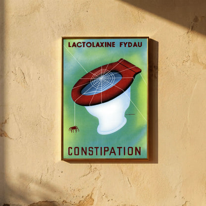 Minimalistisches Retro-Plakat mit grüner Wand und weißer Toilette für Lactolaxine.