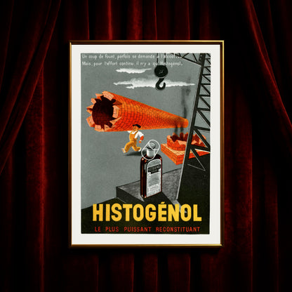 Historische Illustration eines starken Arbeiters auf einer Baustelle der 1930er Jahre.