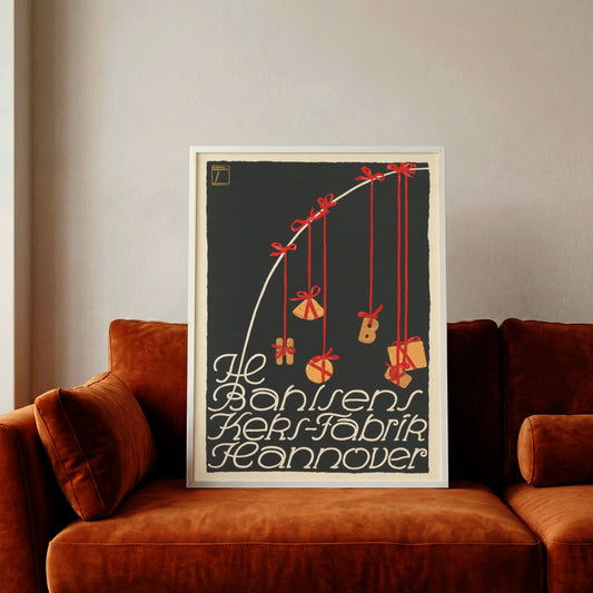 Historische Typografie der Firma Bahlsen Hannover auf kunstvollem Vintage-Poster.
