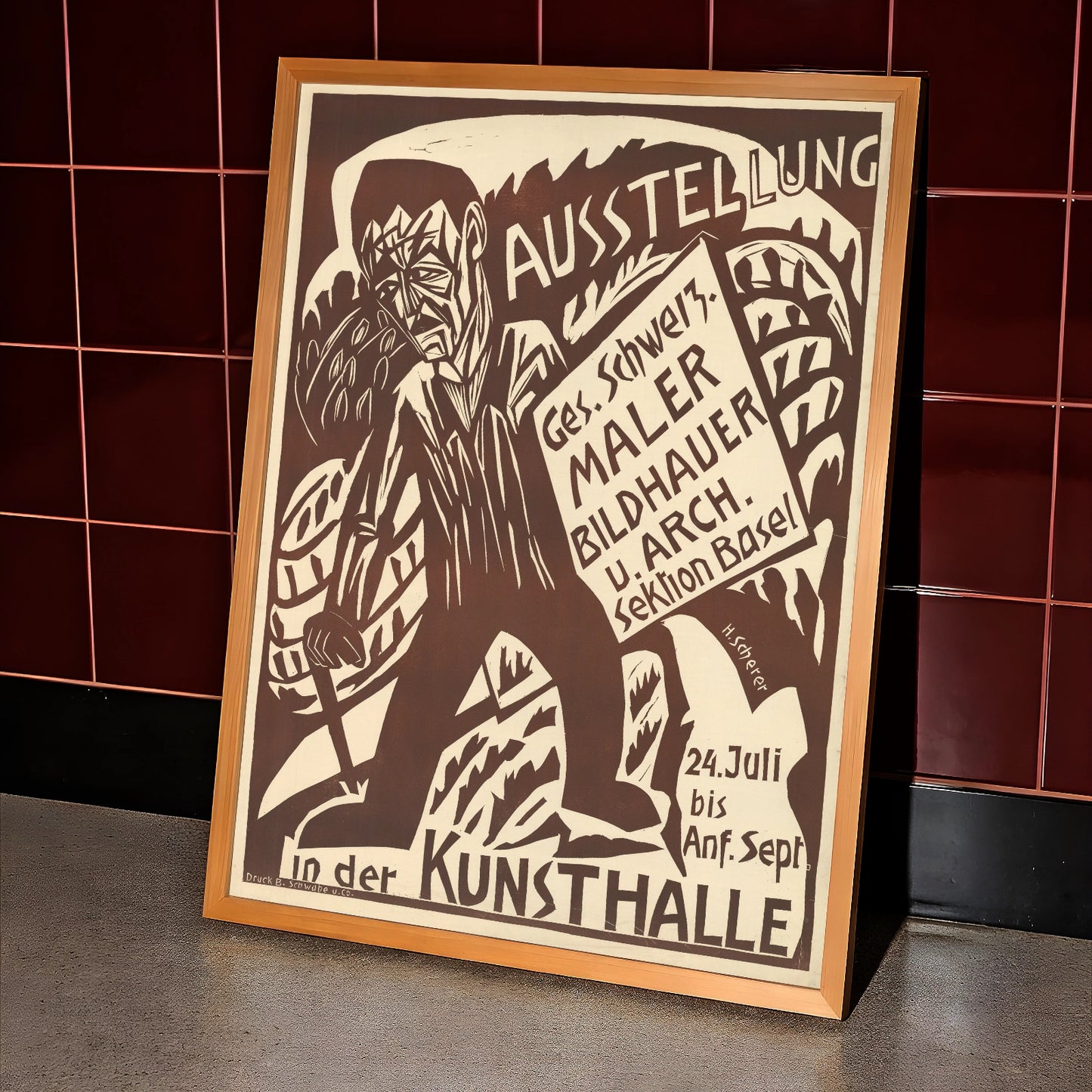 Dramatische grafische Gestaltung von Hermann Scherer mit markantem Schriftzug Ausstellung.
