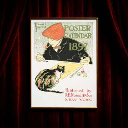 Historisches Plakatmotiv Poster Calendar 1897 mit Pfeife rauchendem Illustrator.