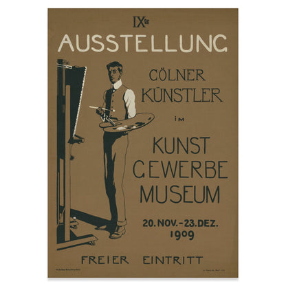 Retro-Plakat für Kölner Künstler-Ausstellung, zeigt einen Maler im Profil.