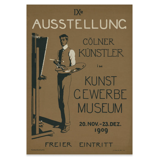 Retro-Plakat für Kölner Künstler-Ausstellung, zeigt einen Maler im Profil.