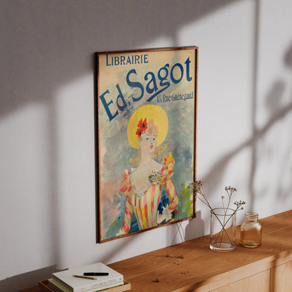 Kunstdruck einer Frau in einem gestreiften Kleid auf einem Jules Chéret Poster.