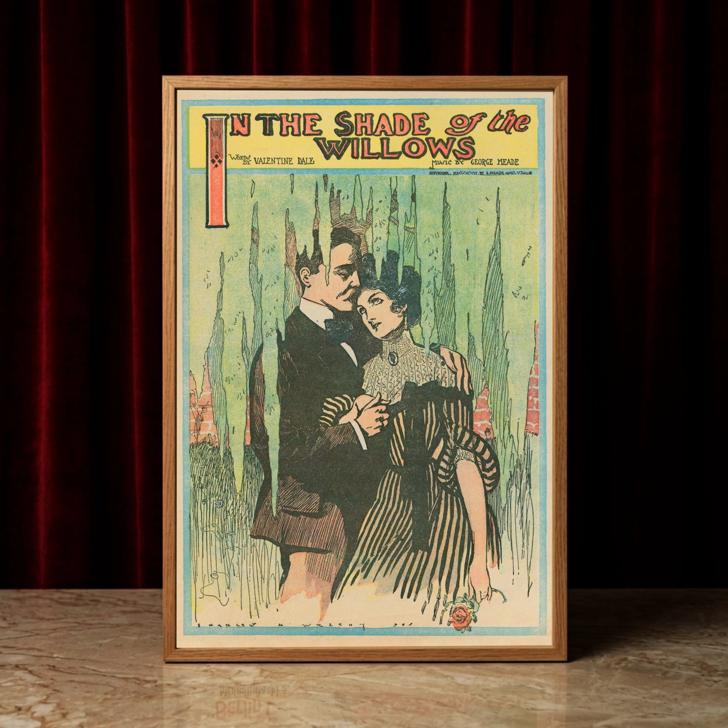 Antikes Notenblatt-Cover In the Shade of the Willows mit Jugendstil-Einflüssen.
