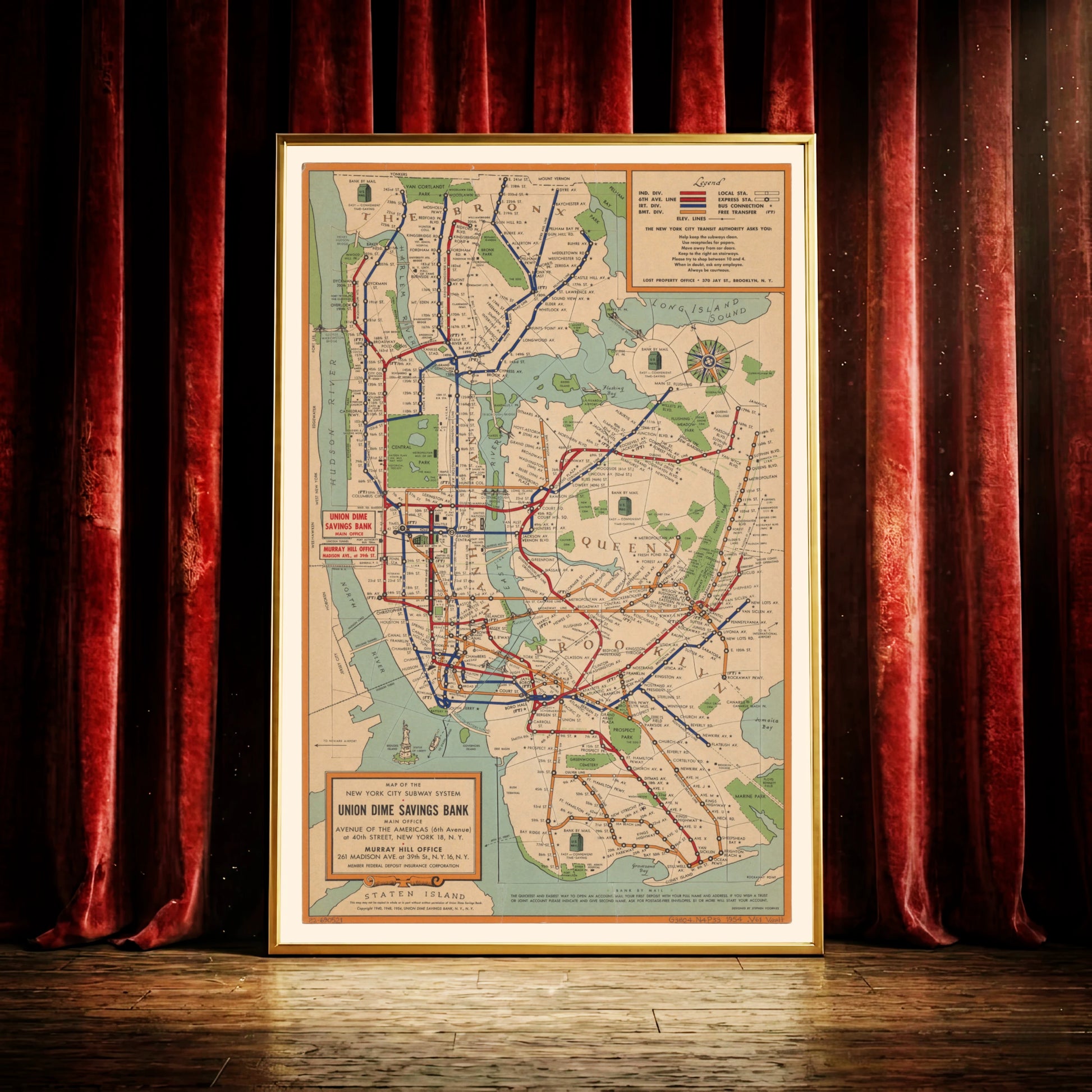 Historischer Stadtplan von New York Manhattan und Brooklyn als Poster.
