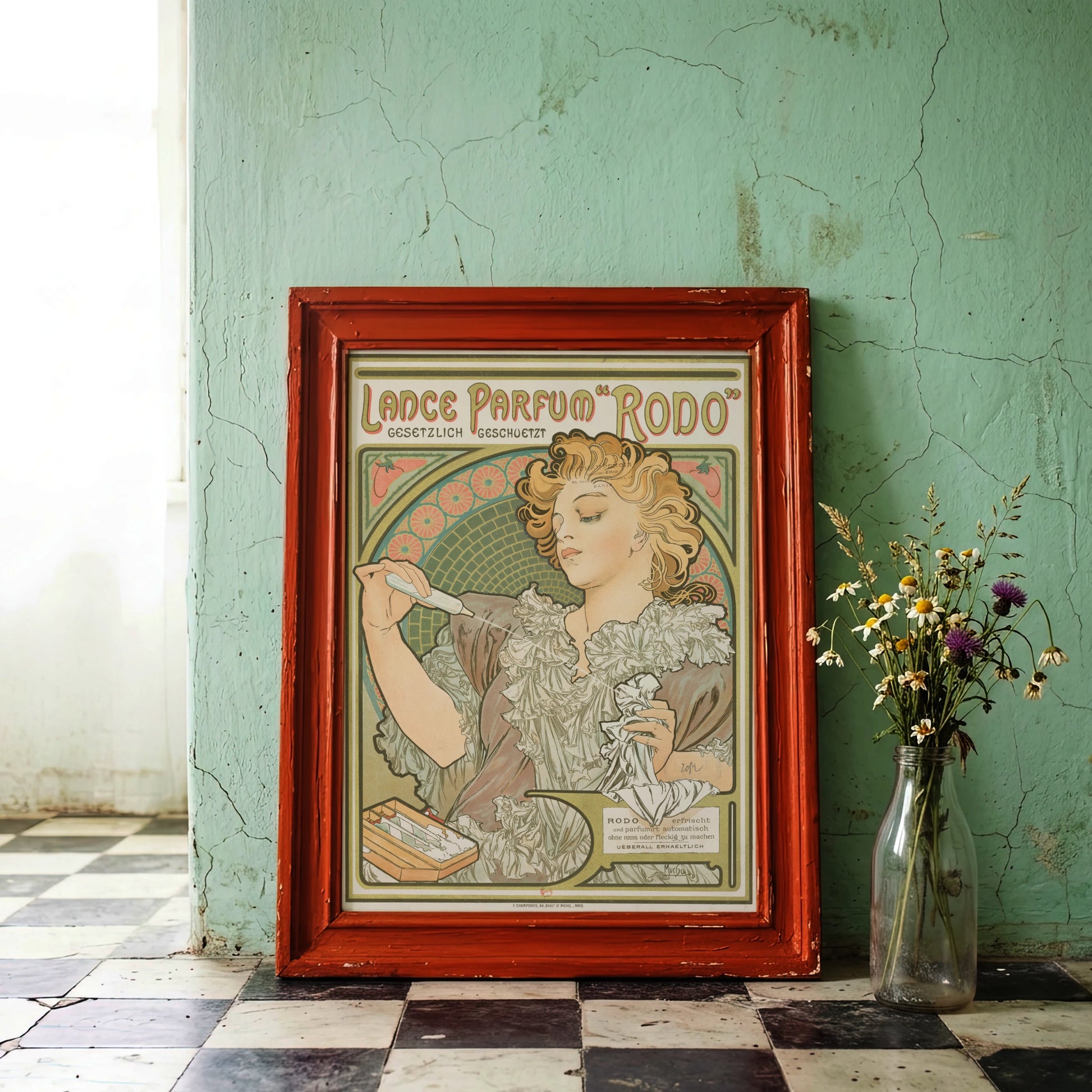 Vintage Werbeplakat von Alphonse Mucha für Rodo Parfum.