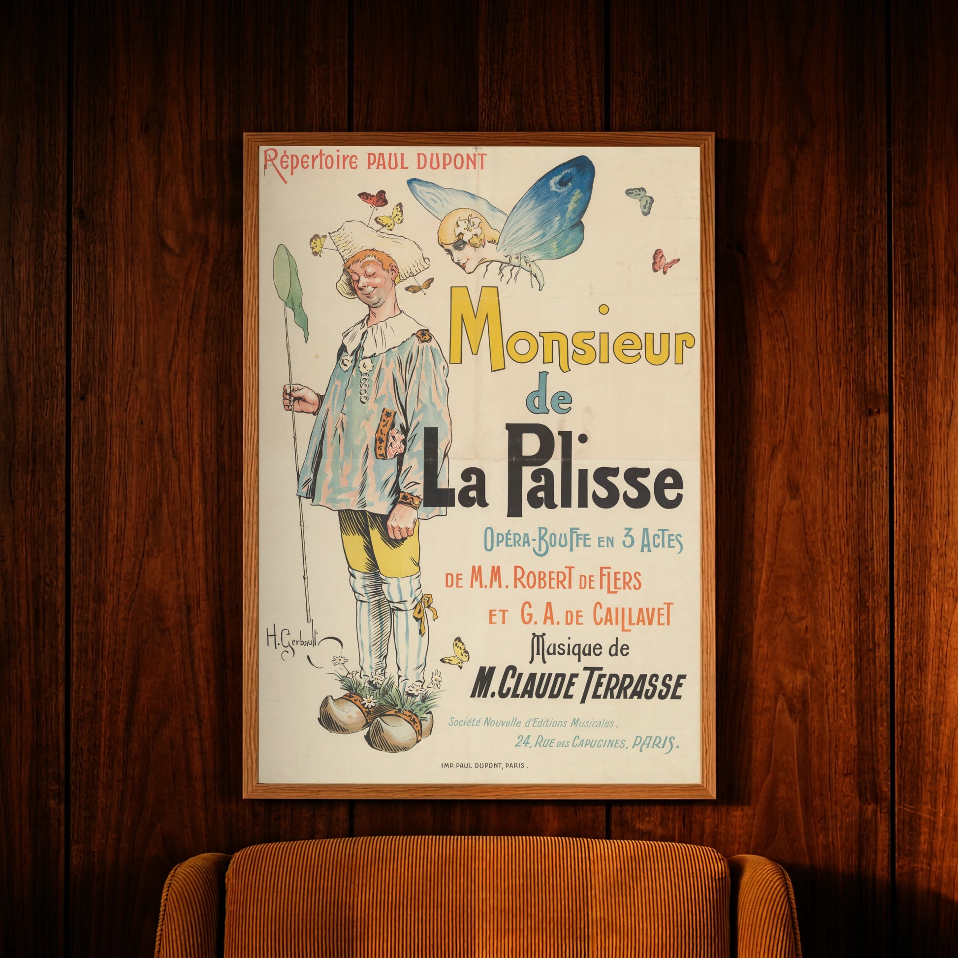 Französisches Jugendstil-Plakat von Henry Gerbault mit Schmetterlingen und dekorativer Typografie.