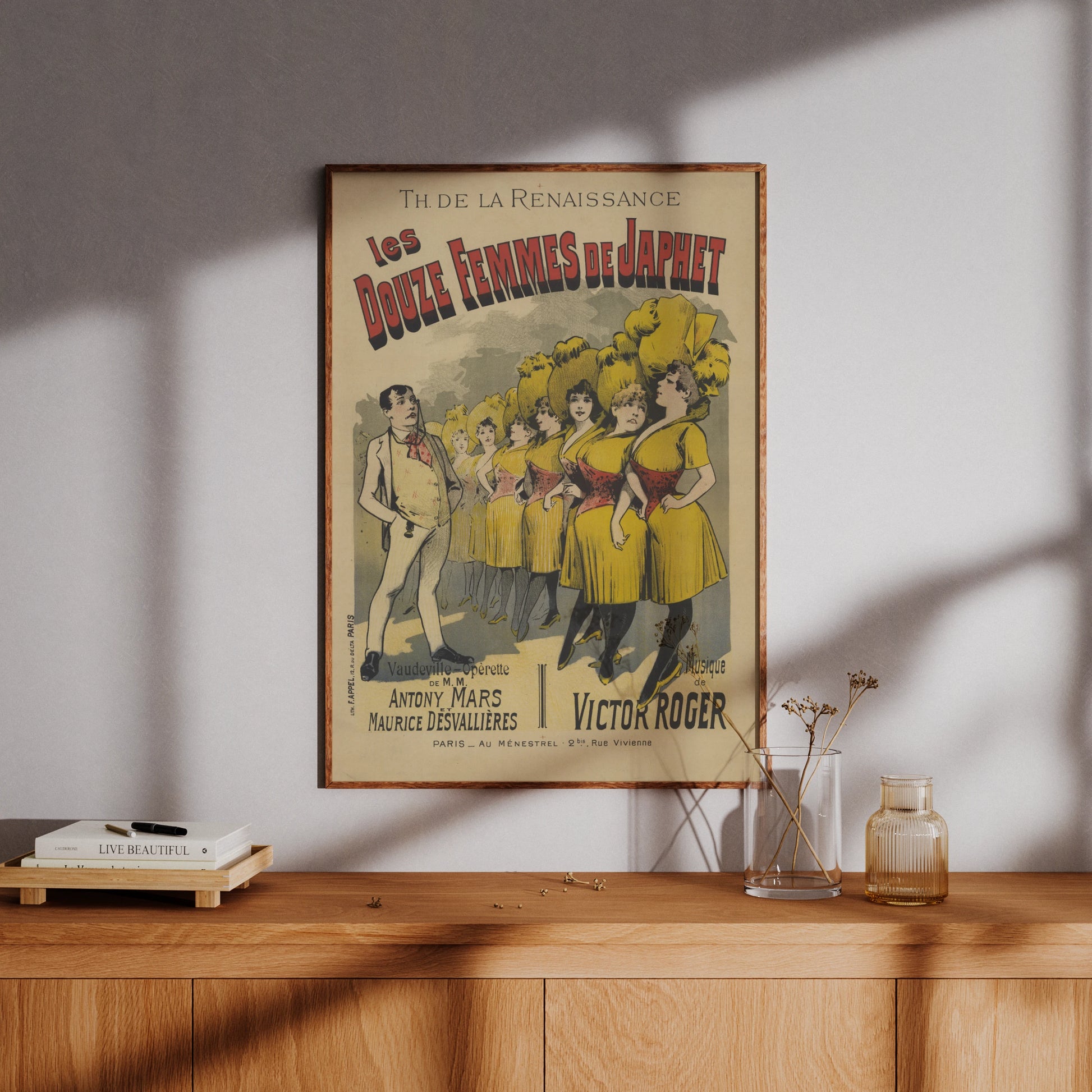 Historische Lithografie für die Operette Les douze femmes de Japhet im Théâtre de la Renaissance.