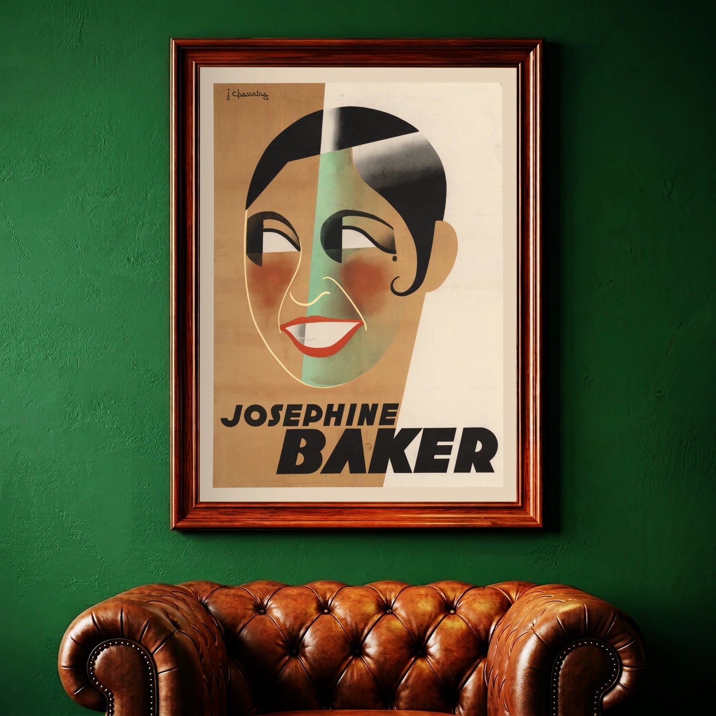 Illustriertes Gesicht von Joséphine Baker mit markanter Typografie im Retro-Stil.