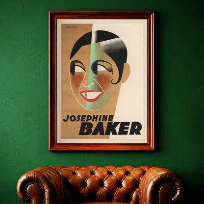Illustriertes Gesicht von Joséphine Baker mit markanter Typografie im Retro-Stil.