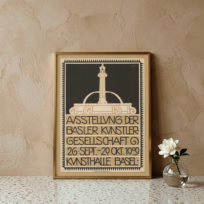 Grafisches Vintage-Poster von Paul Kammüller für die Kunsthalle Basel in Creme und Schwarz.