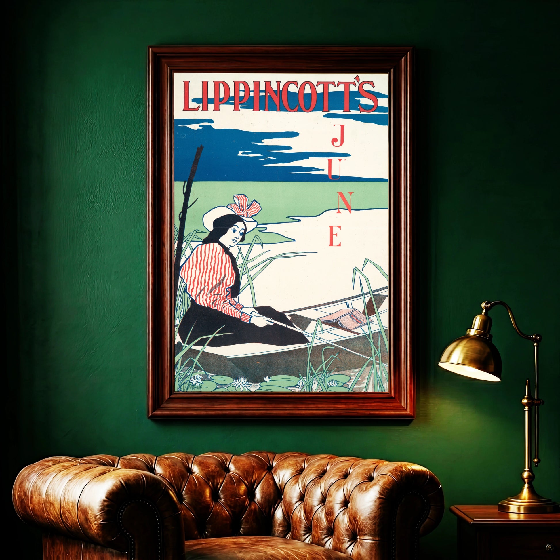Lippincott's June Magazin-Cover Illustration von 1895 mit Seerosen und Schilf.
