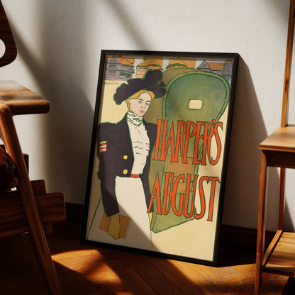 Illustration einer Frau mit Hut vor gelbem Hintergrund, Harper’s Magazine Cover.
