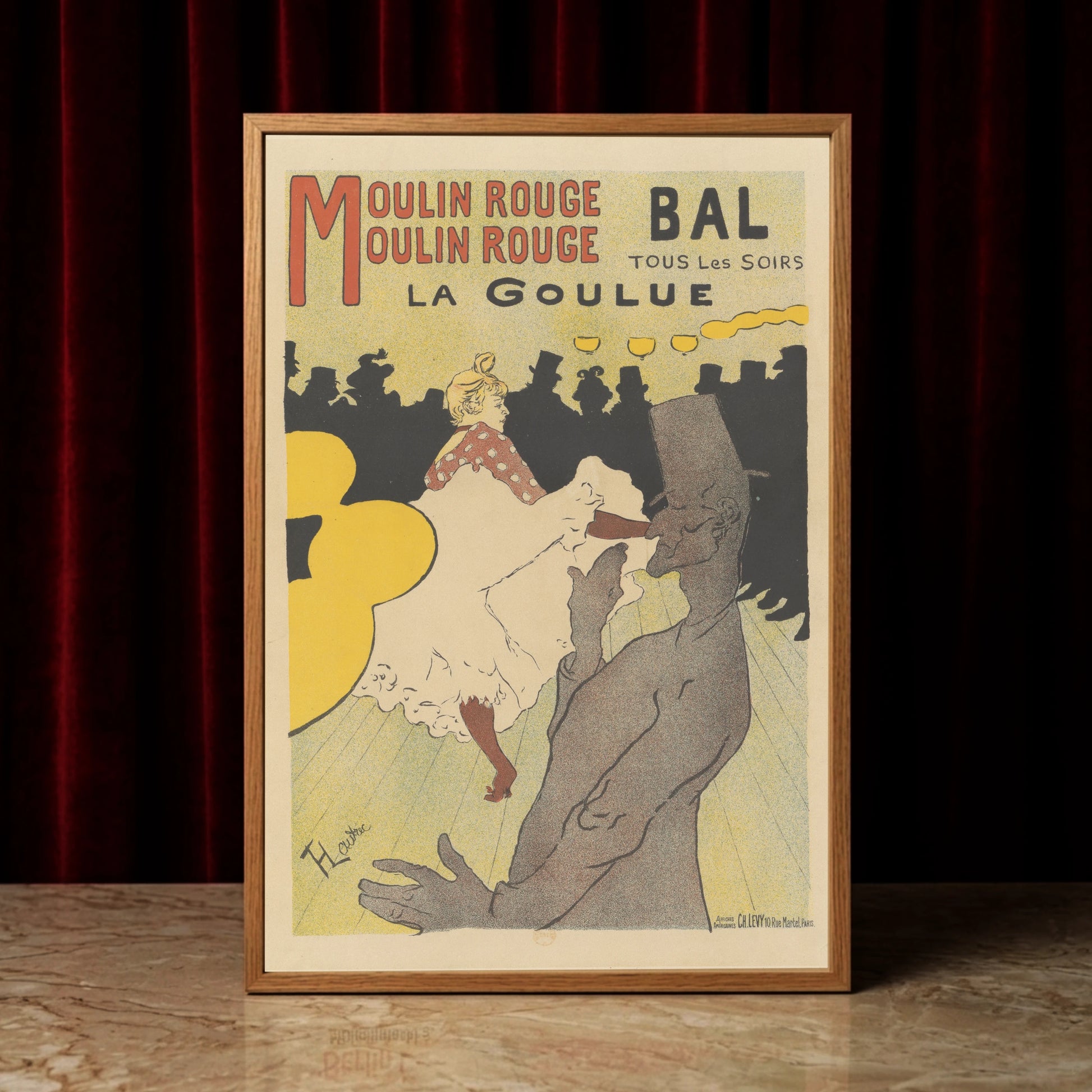 Henri de Toulouse-Lautrec Moulin Rouge Poster mit tanzender Frau und Silhouetten.