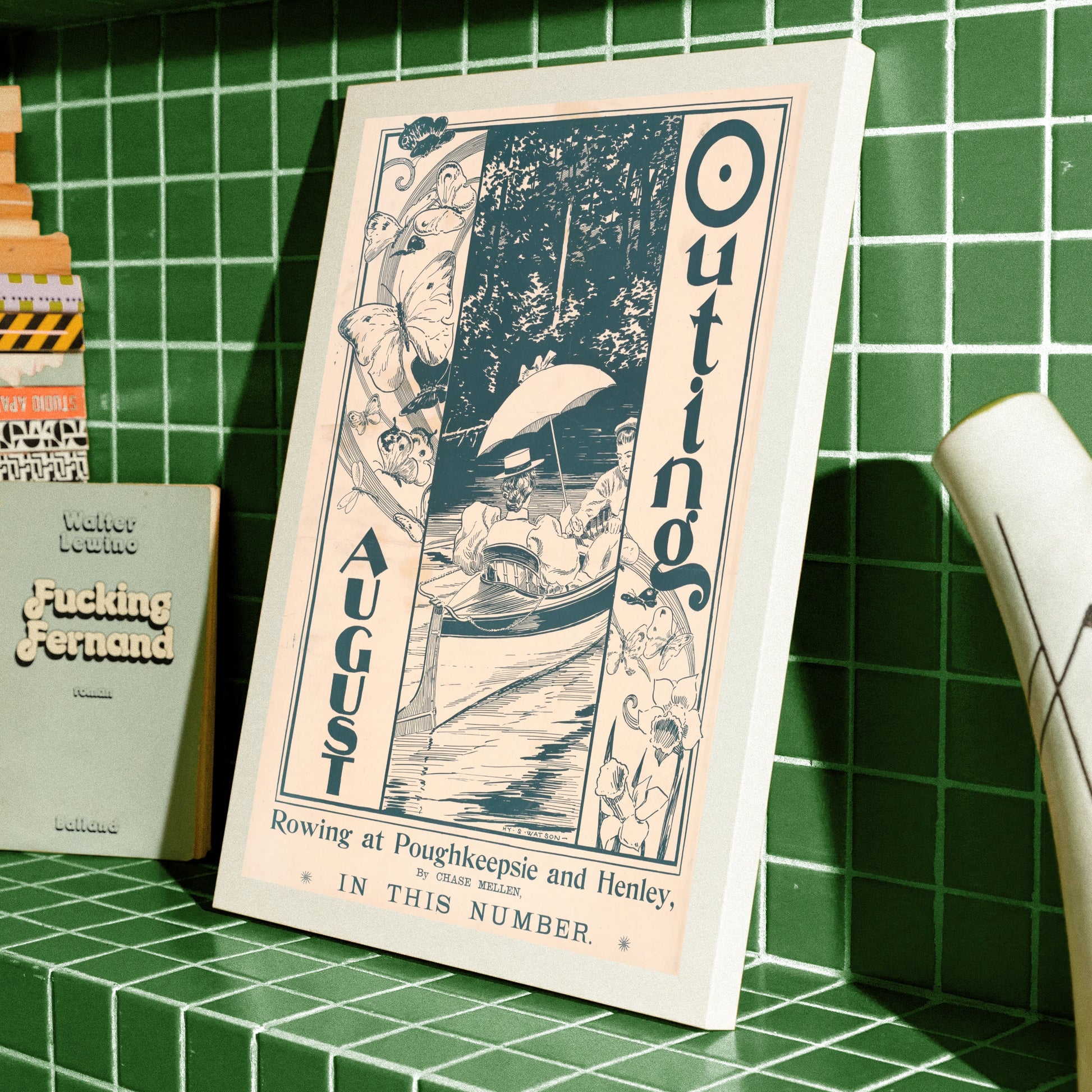 Illustration von Henry Summer Watson im Jugendstil mit Schmetterlingen und Narzissen.