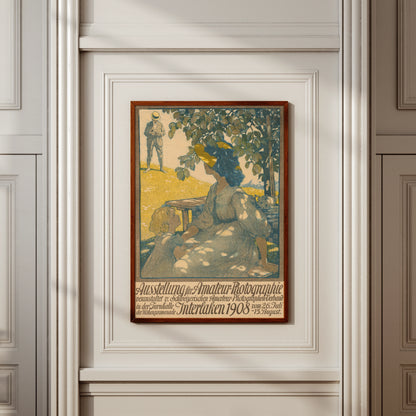 Historisches Plakat für die Ausstellung für Amateur-Photographie in Interlaken 1908 Darstellung einer sommerlichen Szene.