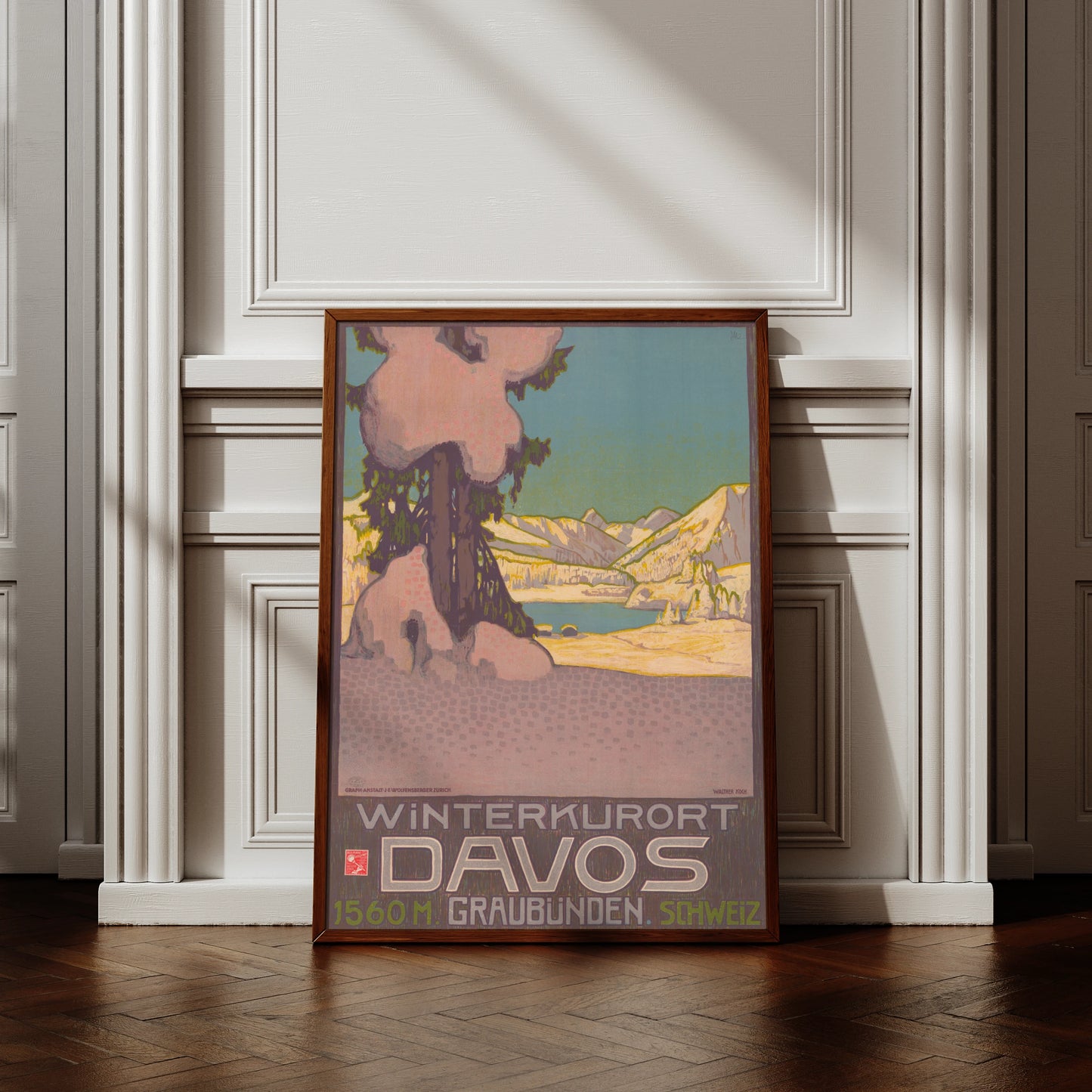 Historisches Schweizer Plakat für den Winterkurort Davos in Graubünden.