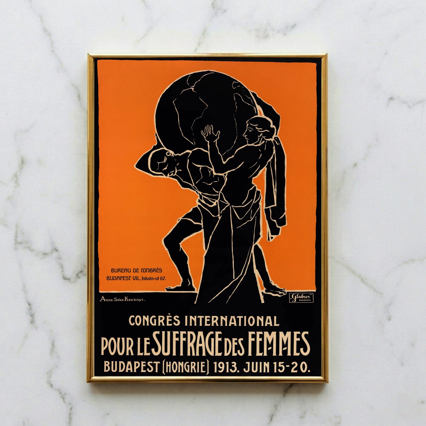 Feministisches Historienplakat zur 7. Weltkonferenz für das Frauenstimmrecht in Budapest 1913.