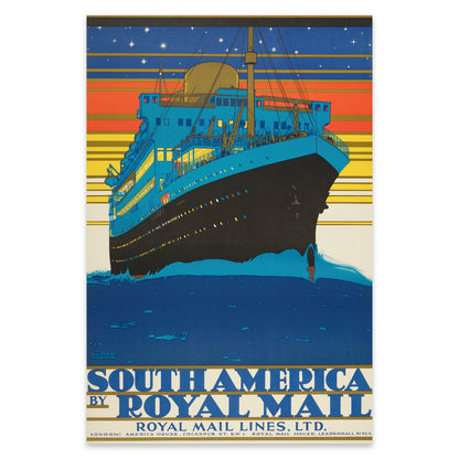 Schiffs-Illustration im Art déco Stil von Kenneth Shoesmith für Royal Mail Lines.