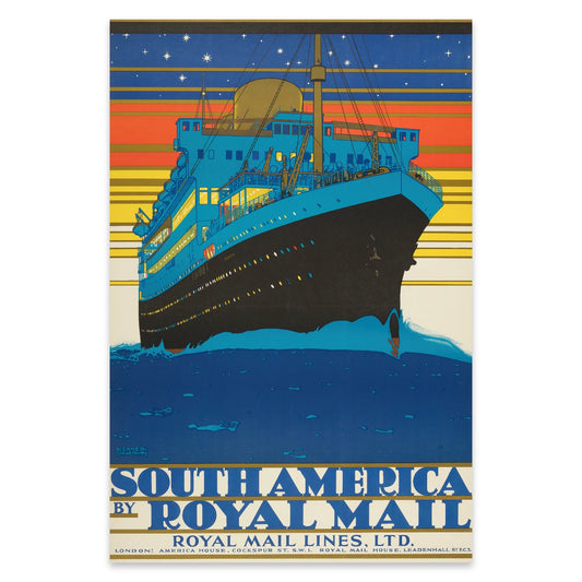 Schiffs-Illustration im Art déco Stil von Kenneth Shoesmith für Royal Mail Lines.