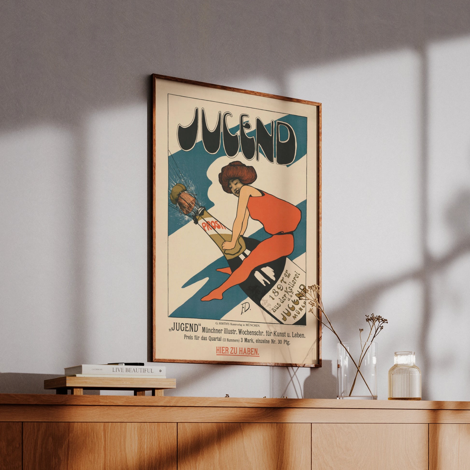 Vintage Kunstplakat für die Münchner Illustrierte Wochenschrift für Kunst und Leben.