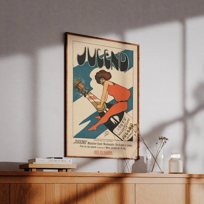 Vintage Kunstplakat für die Münchner Illustrierte Wochenschrift für Kunst und Leben.