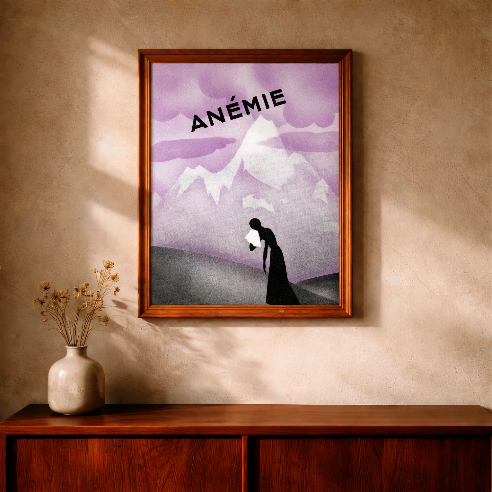 Minimalistisches Vintage Poster in Violett und Schwarz.