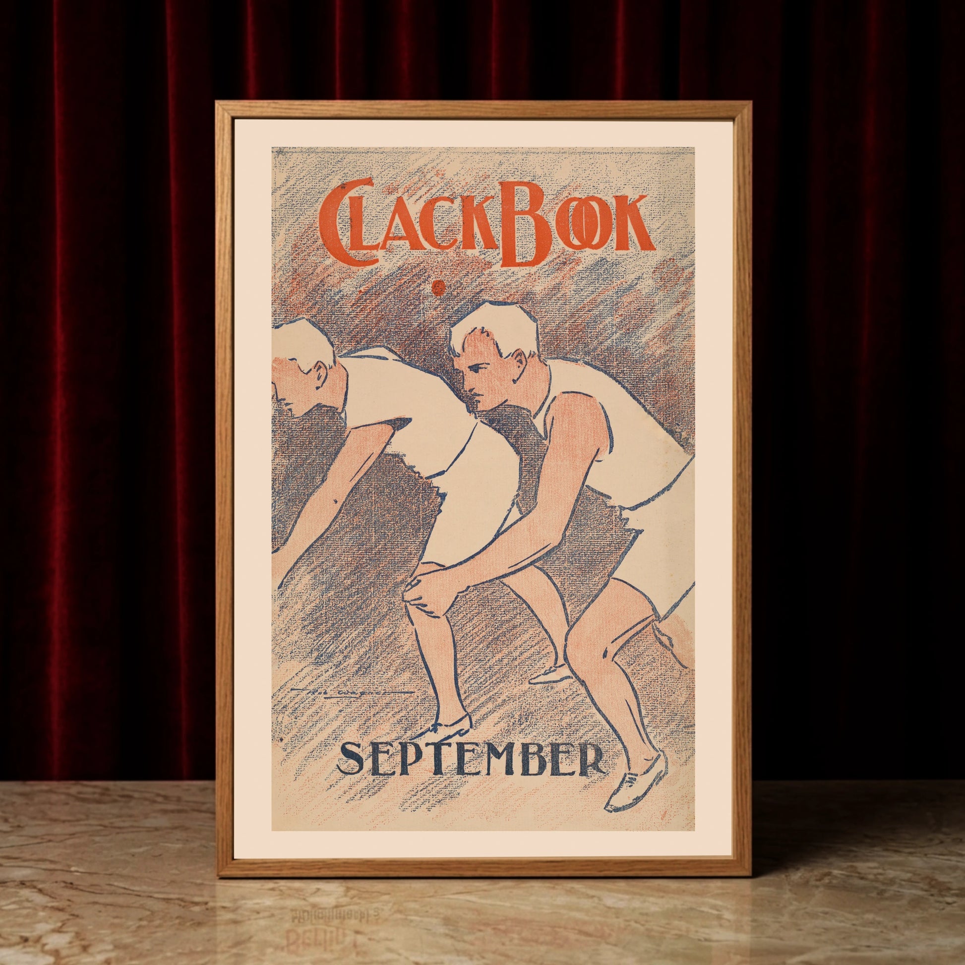 Historisches Clack-Book Poster vom September 1890 mit zwei Athleten in Startposition.