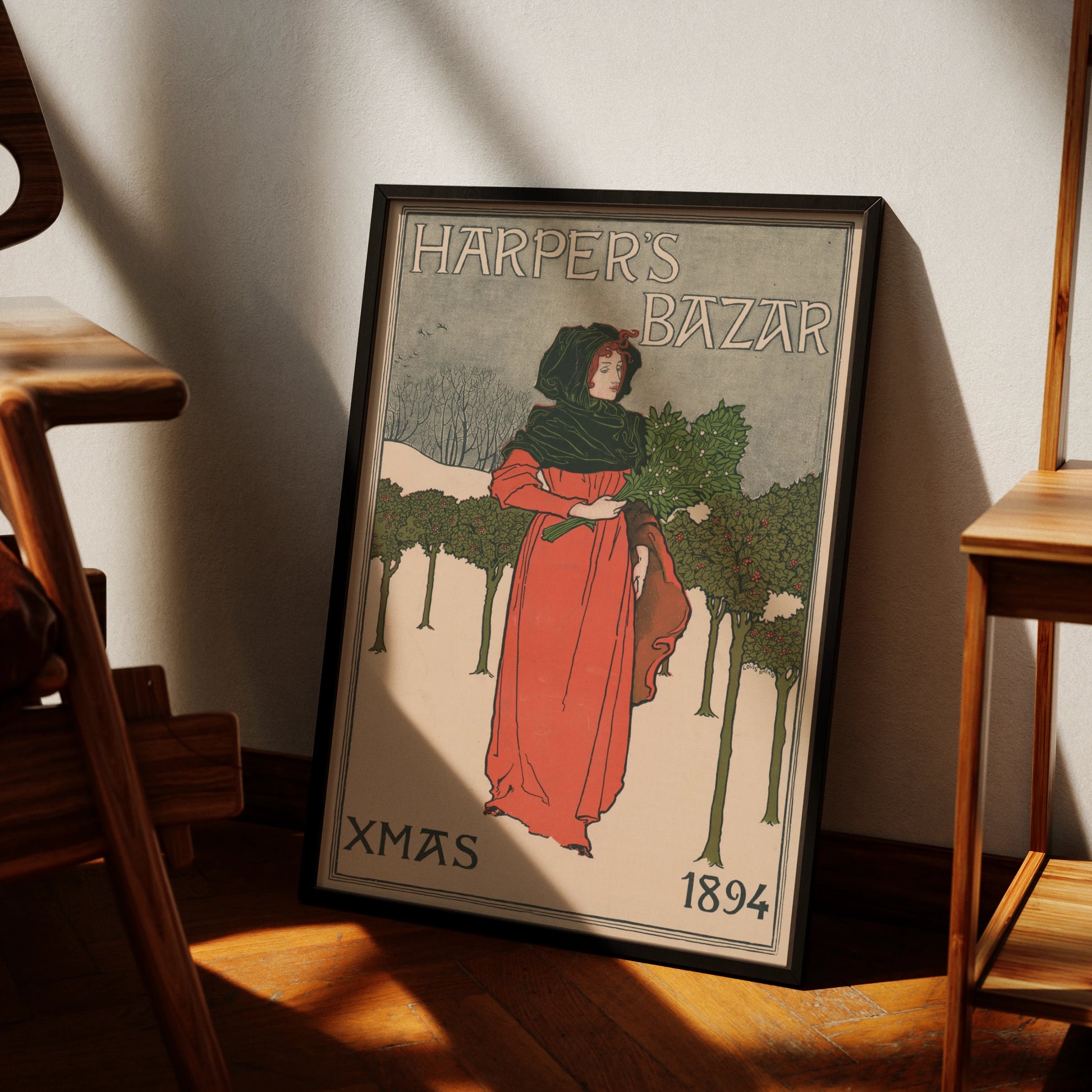 Art Nouveau Poster von Louis Rhead für die Weihnachtsausgabe des Harper's Bazar.
