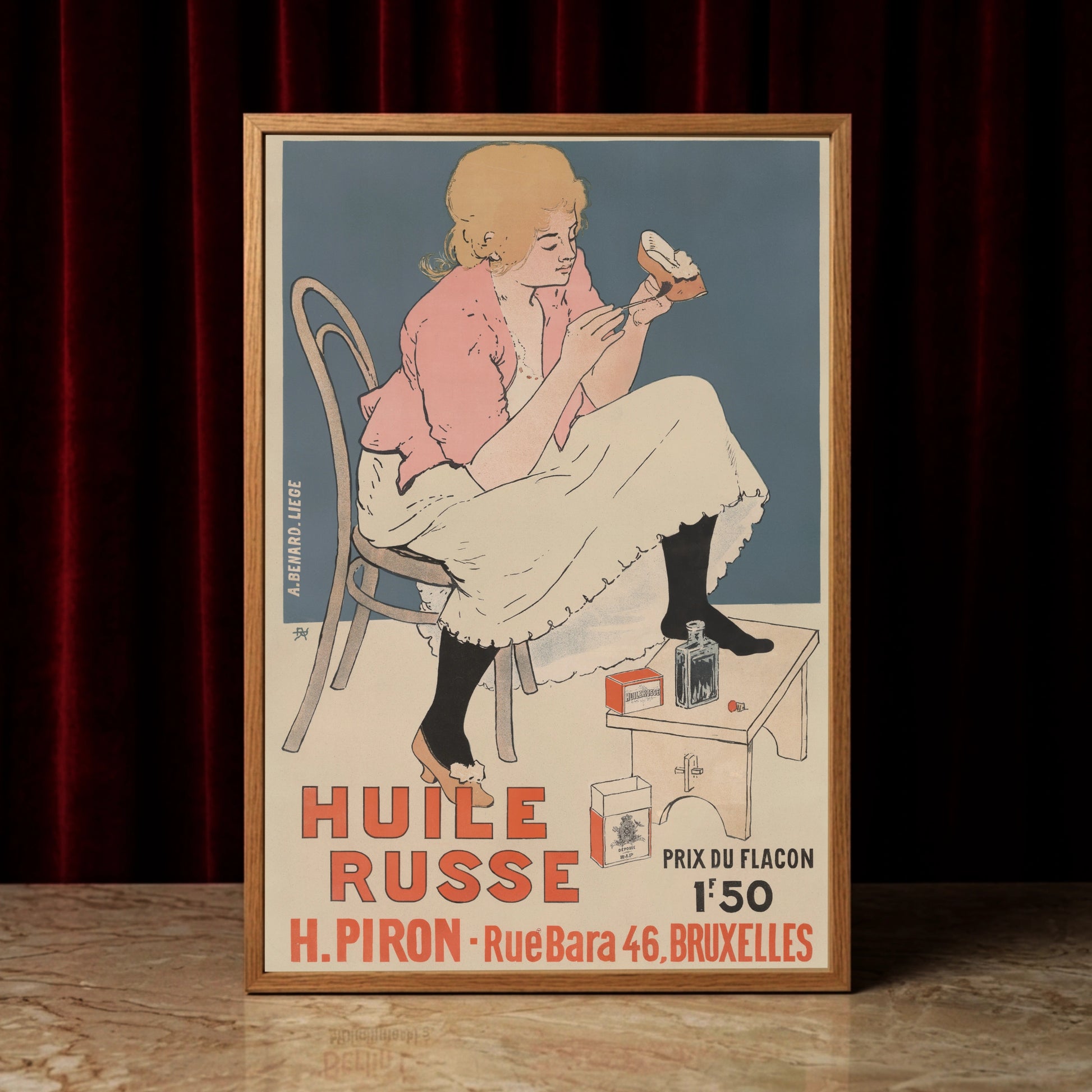Historische Werbung für Huile Russe H. Piron Bruxelles von 1896.
