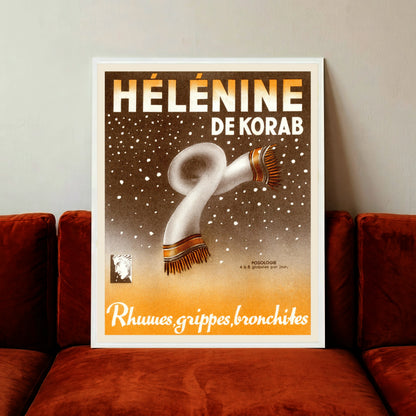 Grafisches Design eines weißes Schals vor braunem Hintergrund mit Schneeflocken.