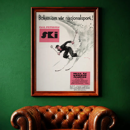 Retro Grafik-Design eines Skifahrers aus dem Jahr 1934.