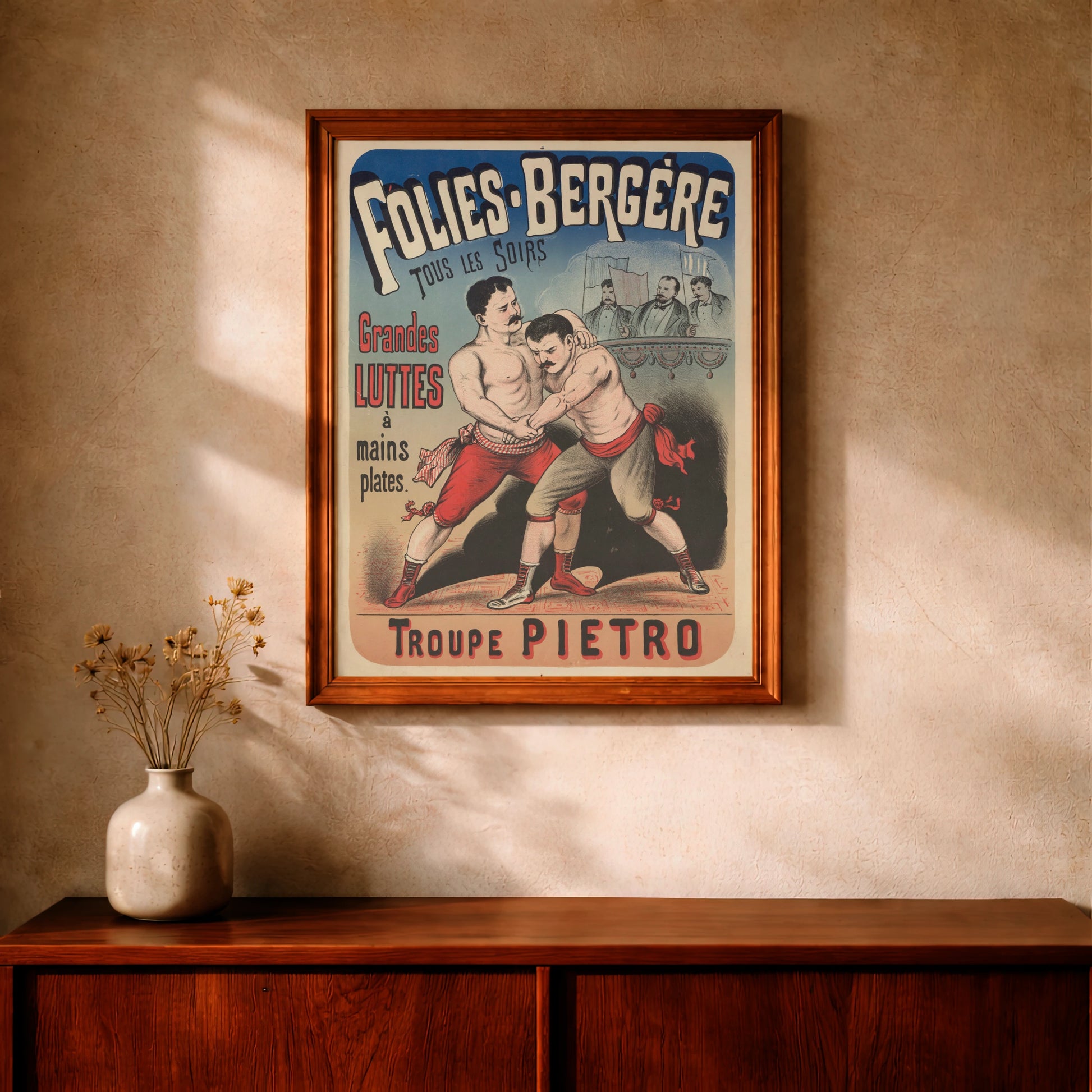 Historische Typografie Folies-Bergère Grandes Luttes à mains plates.
