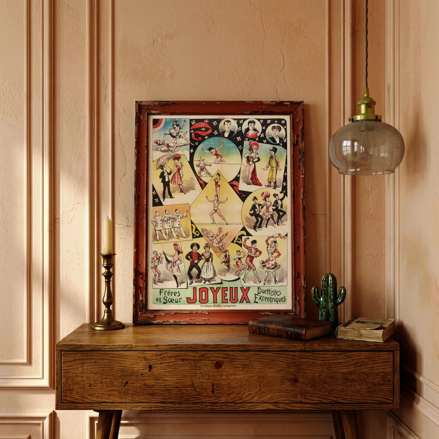 Vintage-Plakat der Druckerei Charles Lévy Paris mit farbenfrohen Illustrationen von Unterhaltungskünstlern.