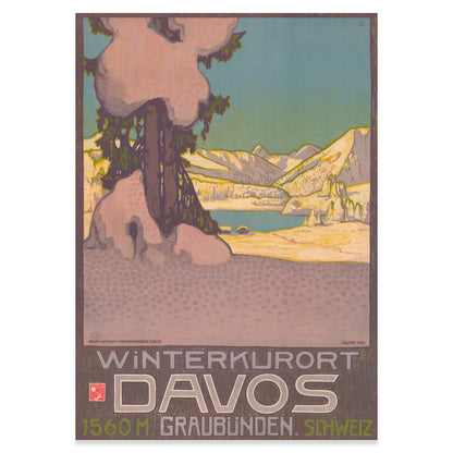 Retro Tourismuswerbung für Davos Schweiz 1560m ü. M.