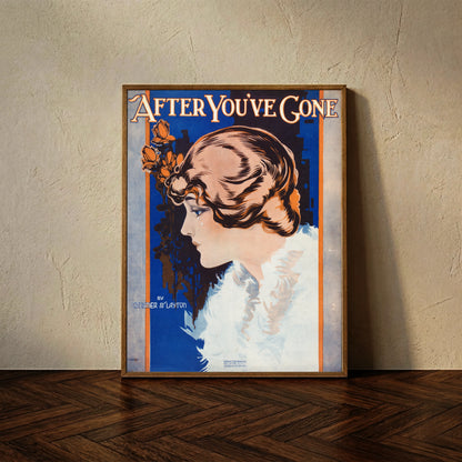 Vintage Poster After You’re Gone von C. E. Walton aus dem Jahr 1918 zeigt eine weinende Frau im Seitenprofil.