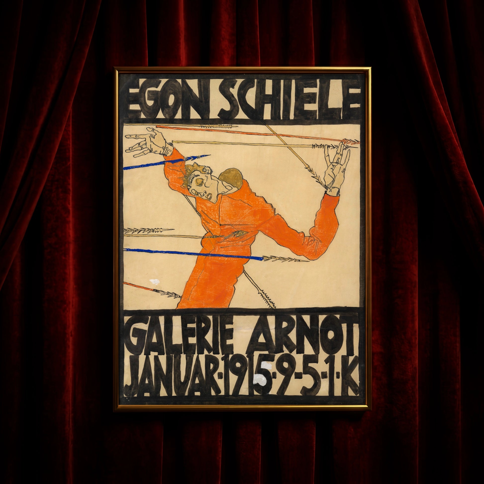 Vintage-Kunstdruck Egon Schiele Plakat mit markanter schwarzer Typografie.