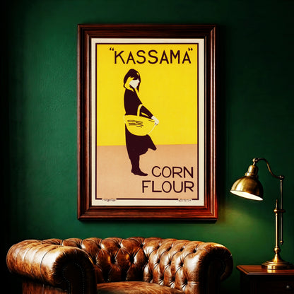 William Nicholson Kunstdruck Kassama Corn Flour in kontrastreichen Gelb- und Schwarztönen.
